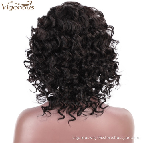 Vigorous Brazilian Wigs Short Deep Curly Human Hair Wigs for Black Women No Lace Short Bob Wig Natural color Side Part